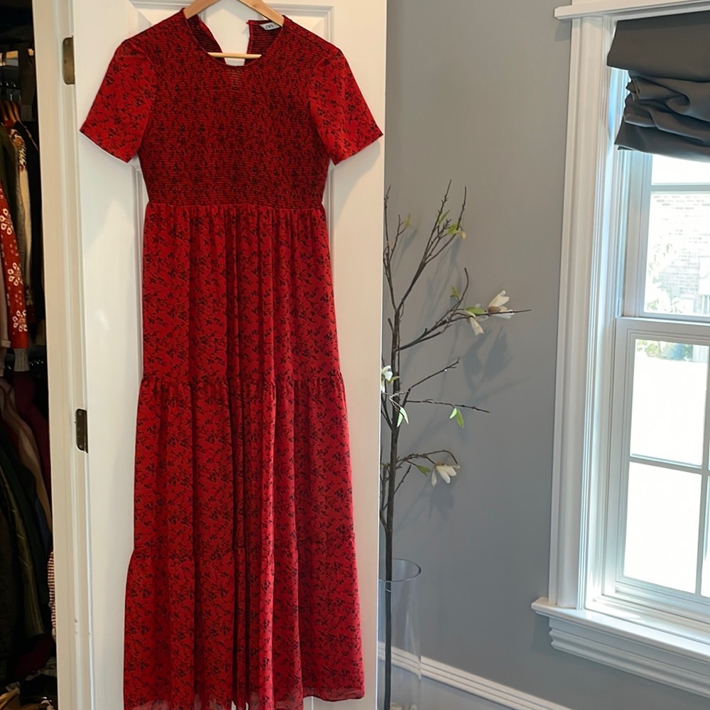 Zara dress red and black floral maxi dress